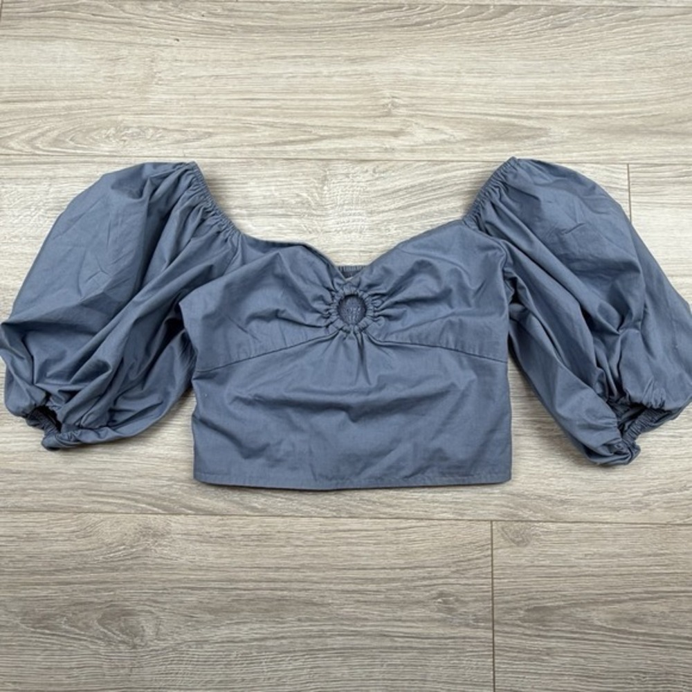 Abercrombie & Fitch Blue Puff Sleeve Ruched Crop Blouse Bella Swan Size XS